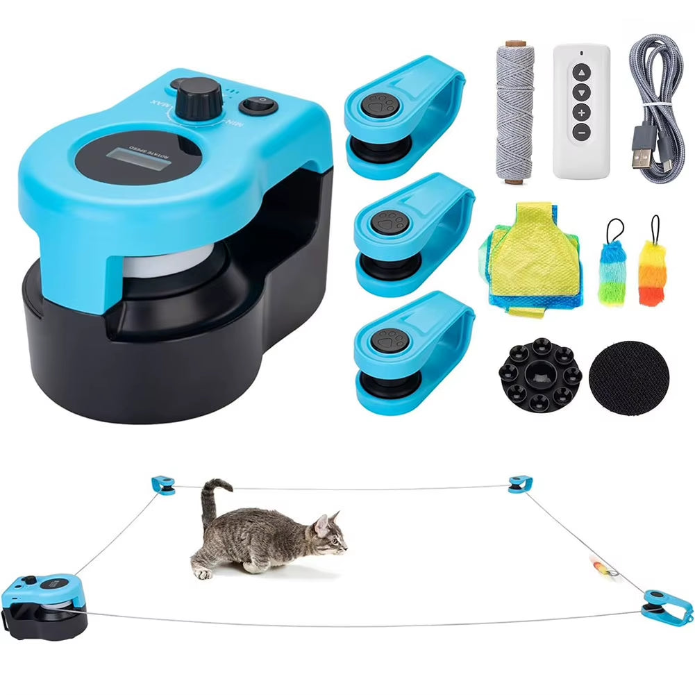 Cat Feather Toy Treadmill Chase Run Exercise Mental Stimulation Cat Treadmill Adjustable Speed for Bored Kitten Puppy Play